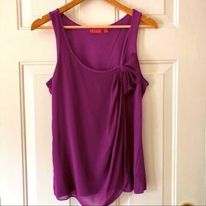 Elle Magenta Gathered Sheer Overlay Sleeveless Blouse